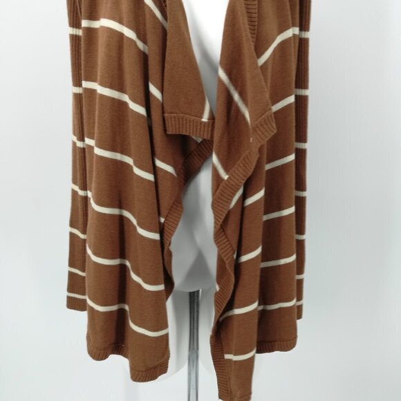 Mystree Brown Striped Waterfall Cardigan Sweater Size S Knit Wrap Open Front - Picture 6 of 12